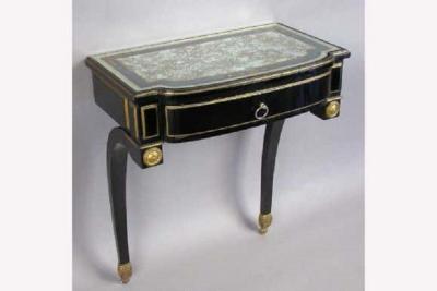 Maison Jansen French Ebonized Wood Verre Eglomise Wall Console or Nightstand Maison Jansen