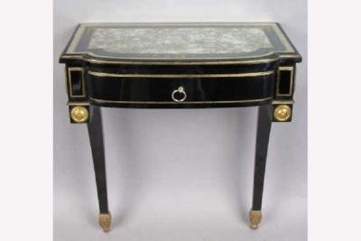 Maison Jansen French Ebonized Wood Verre Eglomise Wall Console or Nightstand Maison Jansen