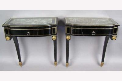 Maison Jansen French Ebonized Wood Verre Eglomise Wall Console or Nightstand Maison Jansen