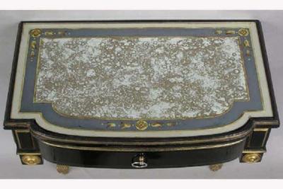 Maison Jansen French Ebonized Wood Verre Eglomise Wall Console or Nightstand Maison Jansen