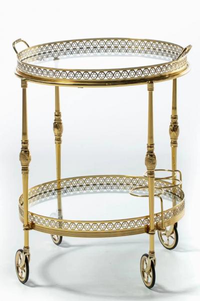 Maison Jansen French Hollywood Regency Brass Bar Cart with Star Motif c 1960s