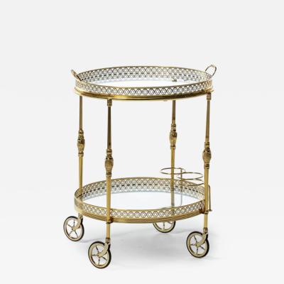 Maison Jansen French Hollywood Regency Brass Bar Cart with Star Motif c 1960s