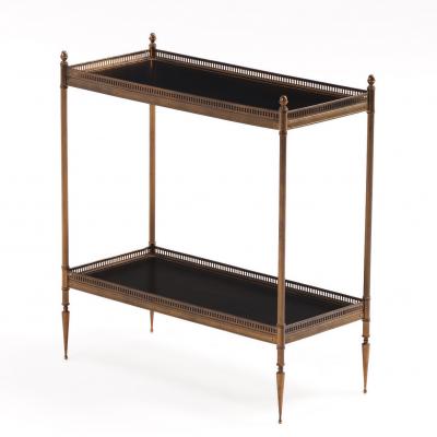 Maison Jansen French Leather and Brass Two Tier Table in the Manner of Maison Jansen C 1950