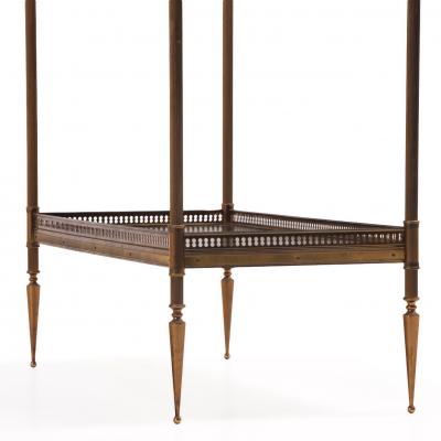 Maison Jansen French Leather and Brass Two Tier Table in the Manner of Maison Jansen C 1950
