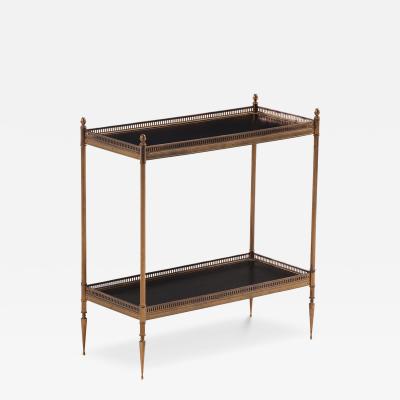 Maison Jansen French Leather and Brass Two Tier Table in the Manner of Maison Jansen C 1950