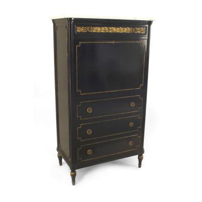 Maison Jansen French Louis XVI Style Ebonized Secretary Desk
