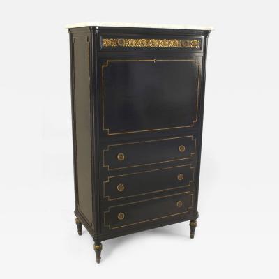 Maison Jansen French Louis XVI Style Ebonized Secretary Desk