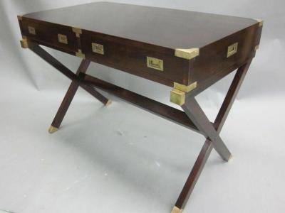 Maison Jansen French Mid Century Modern Neoclassical Mahogany Campaign Desk by Maison Jansen