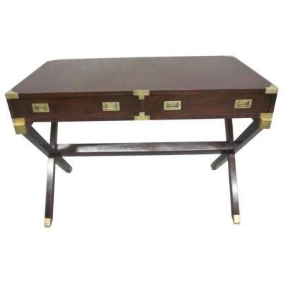 Maison Jansen French Mid Century Modern Neoclassical Mahogany Campaign Desk by Maison Jansen