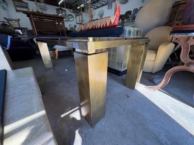 Maison Jansen French Modern Brass And Travertine Dining Table