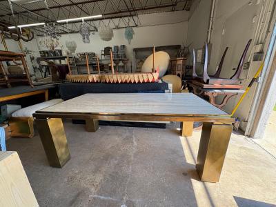 Maison Jansen French Modern Brass And Travertine Dining Table