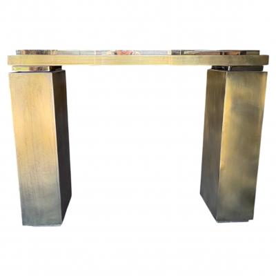 Maison Jansen French Modern Brass And Travertine Dining Table