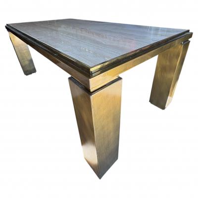 Maison Jansen French Modern Brass And Travertine Dining Table