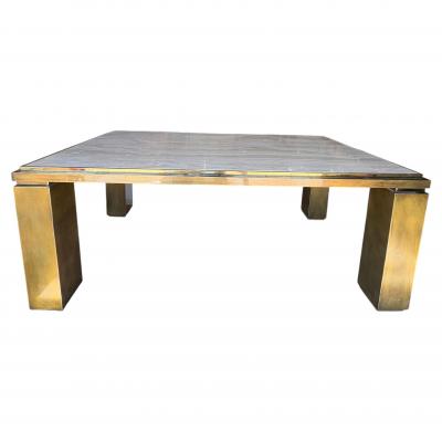 Maison Jansen French Modern Brass And Travertine Dining Table
