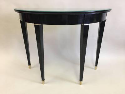 Maison Jansen French Modern Neoclassical Black Lacquer Demilune Console by Maison Jansen