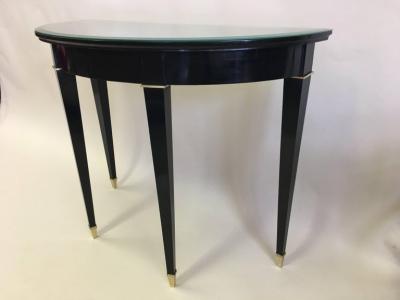 Maison Jansen French Modern Neoclassical Black Lacquer Demilune Console by Maison Jansen