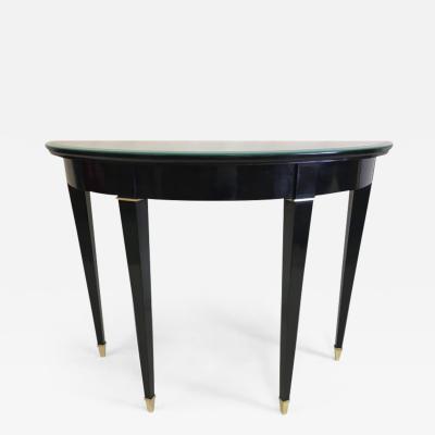 Maison Jansen French Modern Neoclassical Black Lacquer Demilune Console by Maison Jansen