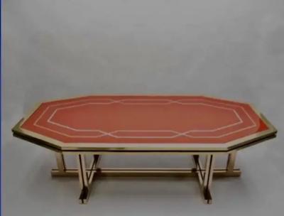 Maison Jansen French Modern Neoclassical Brass Red Lacquer Dining Table Maison Jansen 1970
