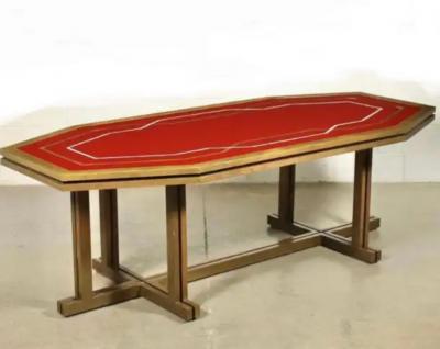 Maison Jansen French Modern Neoclassical Brass Red Lacquer Dining Table Maison Jansen 1970