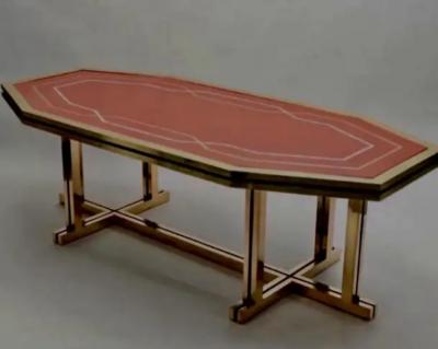 Maison Jansen French Modern Neoclassical Brass Red Lacquer Dining Table Maison Jansen 1970