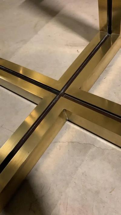 Maison Jansen French Modern Neoclassical Brass Red Lacquer Dining Table Maison Jansen 1970