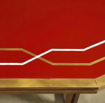 Maison Jansen French Modern Neoclassical Brass Red Lacquer Dining Table Maison Jansen 1970