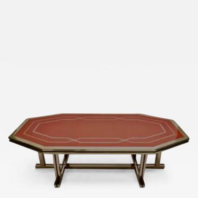 Maison Jansen French Modern Neoclassical Brass Red Lacquer Dining Table Maison Jansen 1970