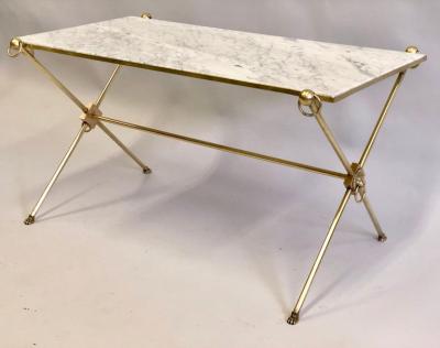 Maison Jansen French Modern Neoclassical Brass and Marble Coffee Table by Maison Jansen