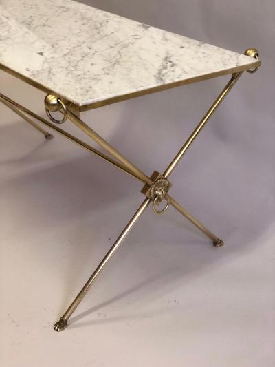 Maison Jansen French Modern Neoclassical Brass and Marble Coffee Table by Maison Jansen