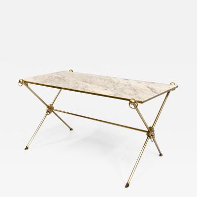 Maison Jansen French Modern Neoclassical Brass and Marble Coffee Table by Maison Jansen