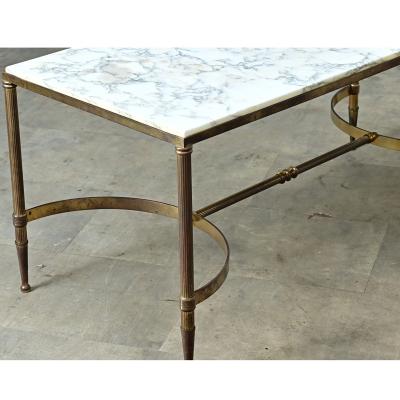 Maison Jansen French White Marble Brass Coffee Table in the Maison Jansen Style