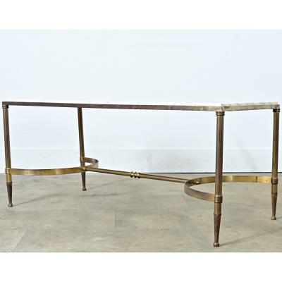 Maison Jansen French White Marble Brass Coffee Table in the Maison Jansen Style