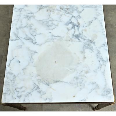 Maison Jansen French White Marble Brass Coffee Table in the Maison Jansen Style