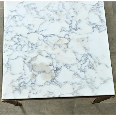 Maison Jansen French White Marble Brass Coffee Table in the Maison Jansen Style