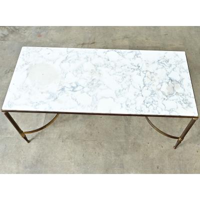 Maison Jansen French White Marble Brass Coffee Table in the Maison Jansen Style
