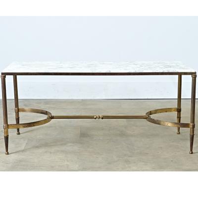 Maison Jansen French White Marble Brass Coffee Table in the Maison Jansen Style