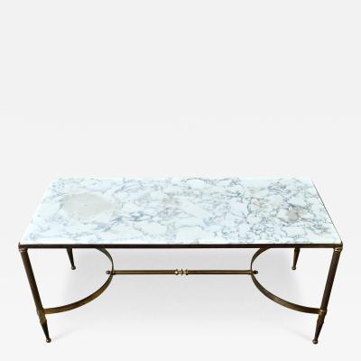 Maison Jansen French White Marble Brass Coffee Table in the Maison Jansen Style