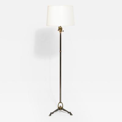 Maison Jansen Gunmetal Finish and Bronze Horsehead and Feet Tripod Floor Lamp by Maison Jansen