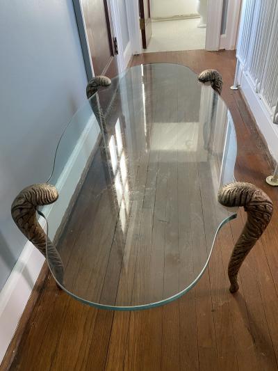 Maison Jansen HOLLYWOOD REGENCY GLASS AND GILT WOOD CABRIOLE LEG COFFEE TABLE