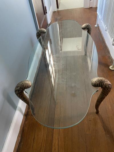 Maison Jansen HOLLYWOOD REGENCY GLASS AND GILT WOOD CABRIOLE LEG COFFEE TABLE