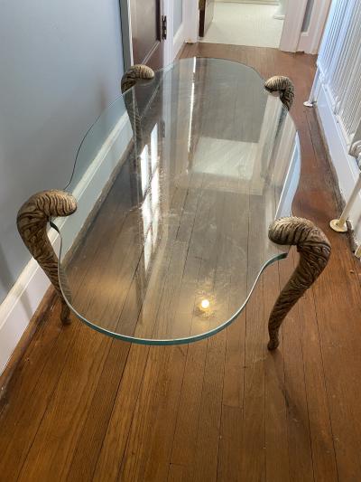 Maison Jansen HOLLYWOOD REGENCY GLASS AND GILT WOOD CABRIOLE LEG COFFEE TABLE