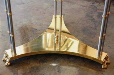 Maison Jansen High pedestal table in travertine by Maison Jansen Paris France circa 1980