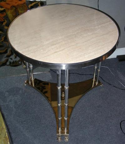Maison Jansen High pedestal table in travertine by Maison Jansen Paris France circa 1980