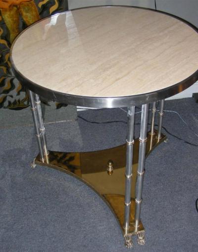 Maison Jansen High pedestal table in travertine by Maison Jansen Paris France circa 1980