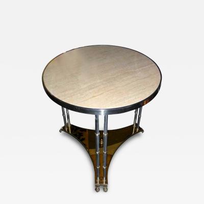 Maison Jansen High pedestal table in travertine by Maison Jansen Paris France circa 1980