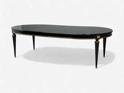 Maison Jansen Hollywood Regency Black Lacquer Bronze Ebonized Dining Table France 1940s