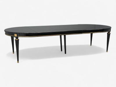 Maison Jansen Hollywood Regency Black Lacquer Bronze Ebonized Dining Table France 1940s