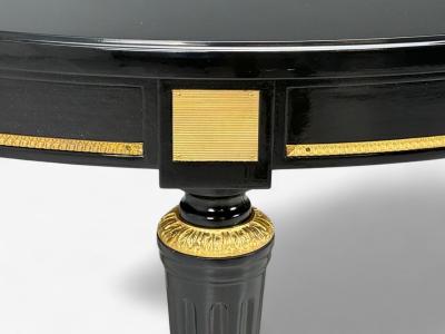 Maison Jansen Hollywood Regency Black Lacquer Bronze Ebonized Dining Table France 1940s