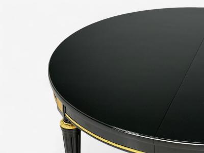 Maison Jansen Hollywood Regency Black Lacquer Bronze Ebonized Dining Table France 1940s