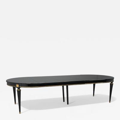 Maison Jansen Hollywood Regency Black Lacquer Bronze Ebonized Dining Table France 1940s